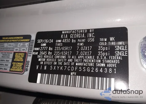 2025 Kia Sportage X-Pro Prestige z USA, uszkodzony, nr VIN 5XYK7CDF5SG264381